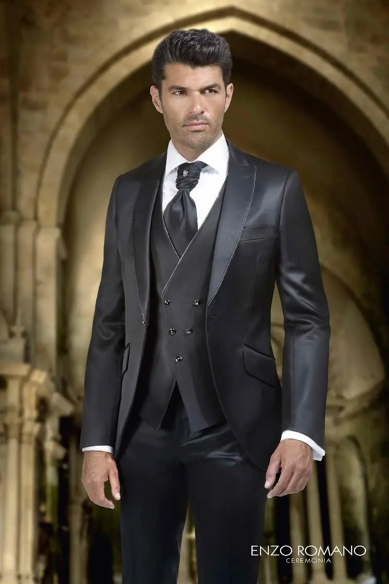 

High Quality Mens Suits Groom Tuxedos Groomsmen Wedding Party Dinner Best Man Suits Blazer (Jacket+Pants+Vest+Tie) NO:990