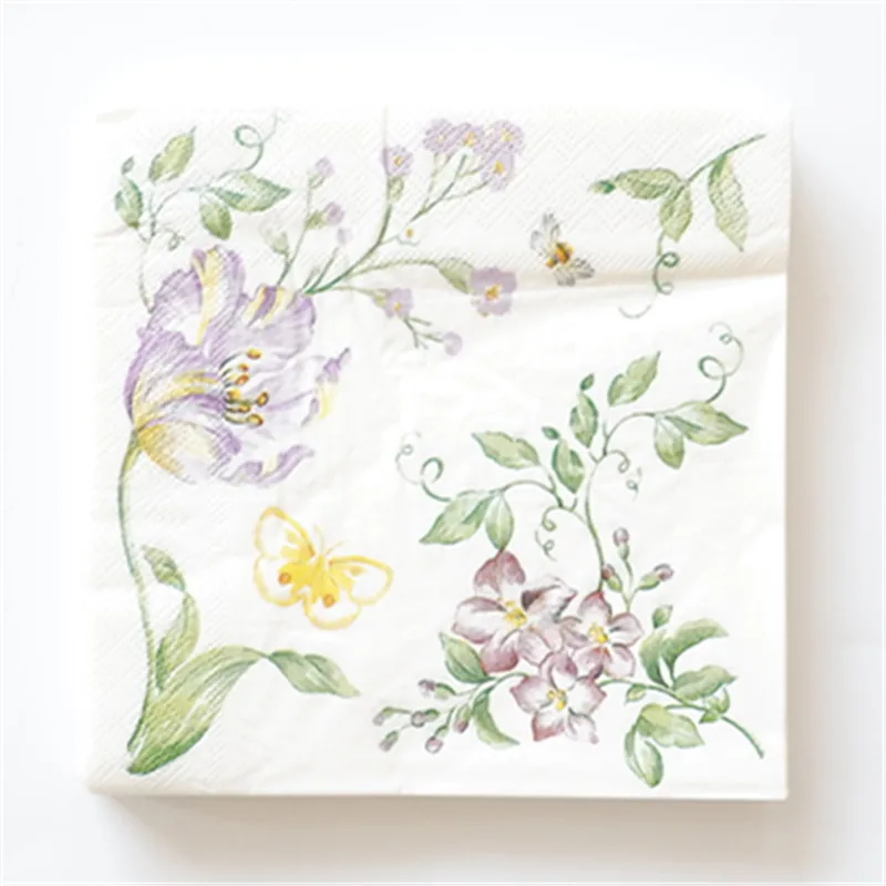 Butterfly flower 20 шт./партия, бумажные салфетки из серебряной фольги для напитков Yay праздничные и вечерние салфетки для декупажа 33 см* 33 см - Цвет: Butterfly flower