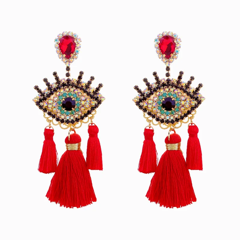 Sehuoran брендовые этнические длинные серьги с кисточками для женщин Boho Eye Beads дизайн Висячие серьги женские массивные украшения Oorbellen подарок - Окраска металла: E1133 Red
