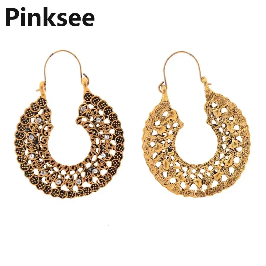 1 Pair Indian Brass Tribal Hollow Flower Spiral Drop Earring Big Charming Circle Jewelry Geometric Hanging Dangle Ear Piercing | Украшения