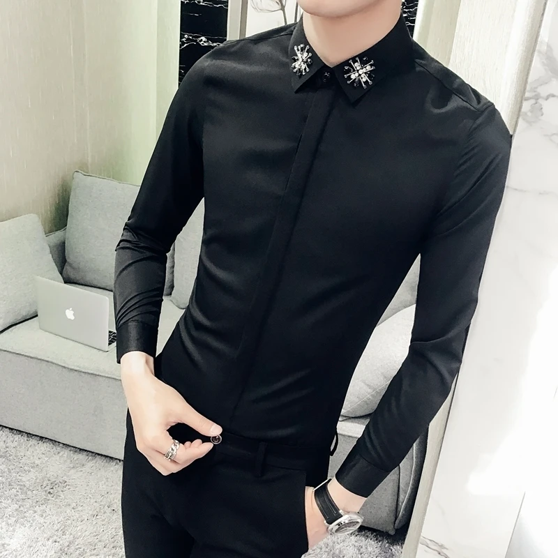 Модная рубашка с принтом мужская длинным рукавом Camisa Masculina приталенное платье 2019