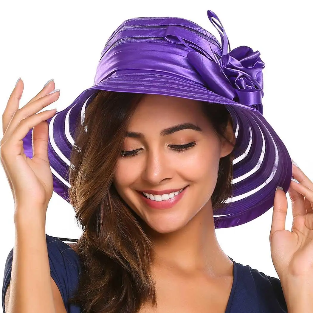 Женская мода Складная сетка пэчворк атласная отделка Свадебная вечеринка шляпа