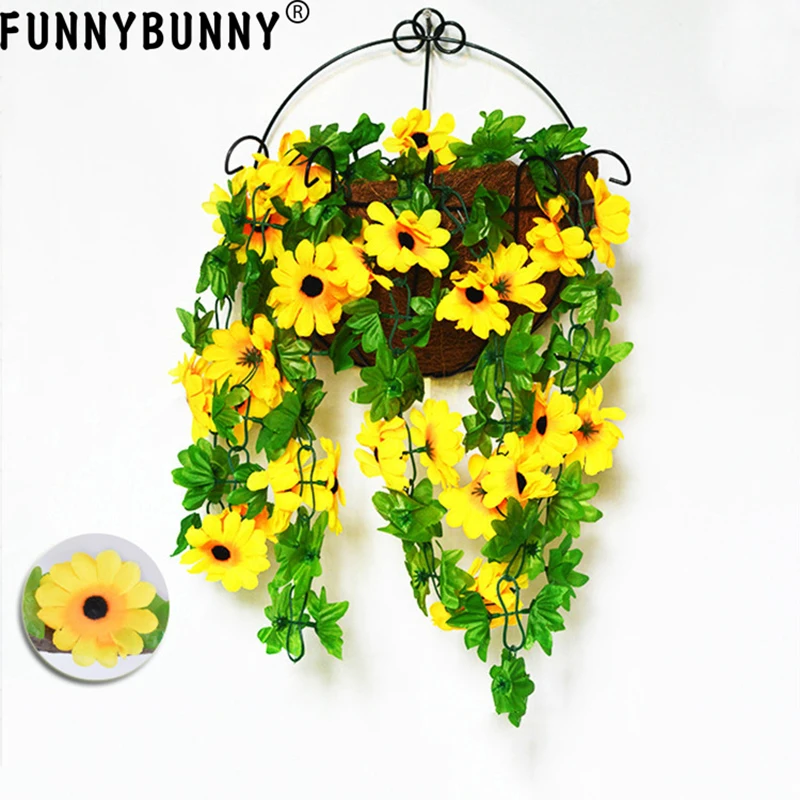 FUNNYBUNNY искусственный подсолнух ротанговая Гирлянда Шелковый цветок плющ лозы для
