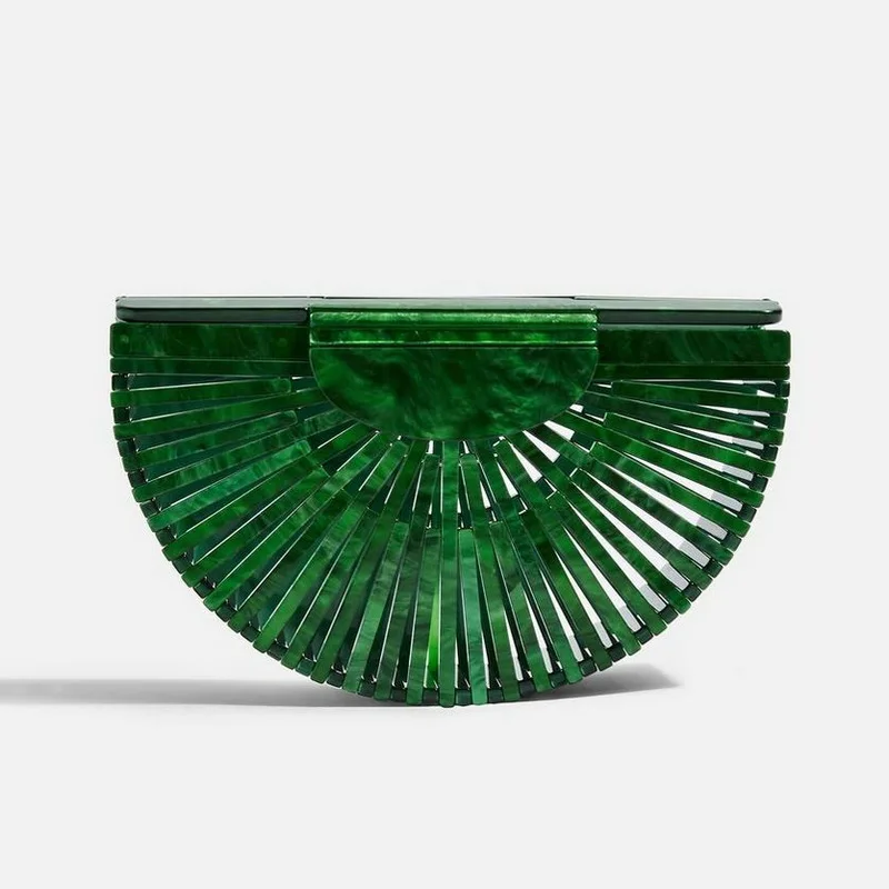 green Секторная круглая акриловая сумка через плечо, летняя мини-сумка для девушек, дамские сумочки, черепаховая полая сумка, мини вечерние сумочки, клатчи - Цвет: green