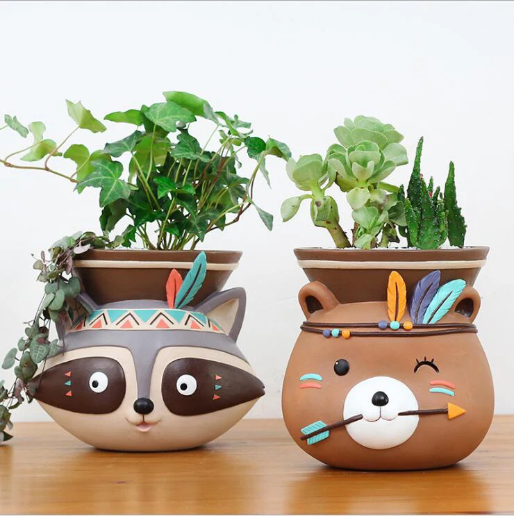 

2018 New Wall Ornaments Cute Animal Flower Pot Wall Resin Vase Home Decorations Creative Design Green Plants Hanging Pot 05294