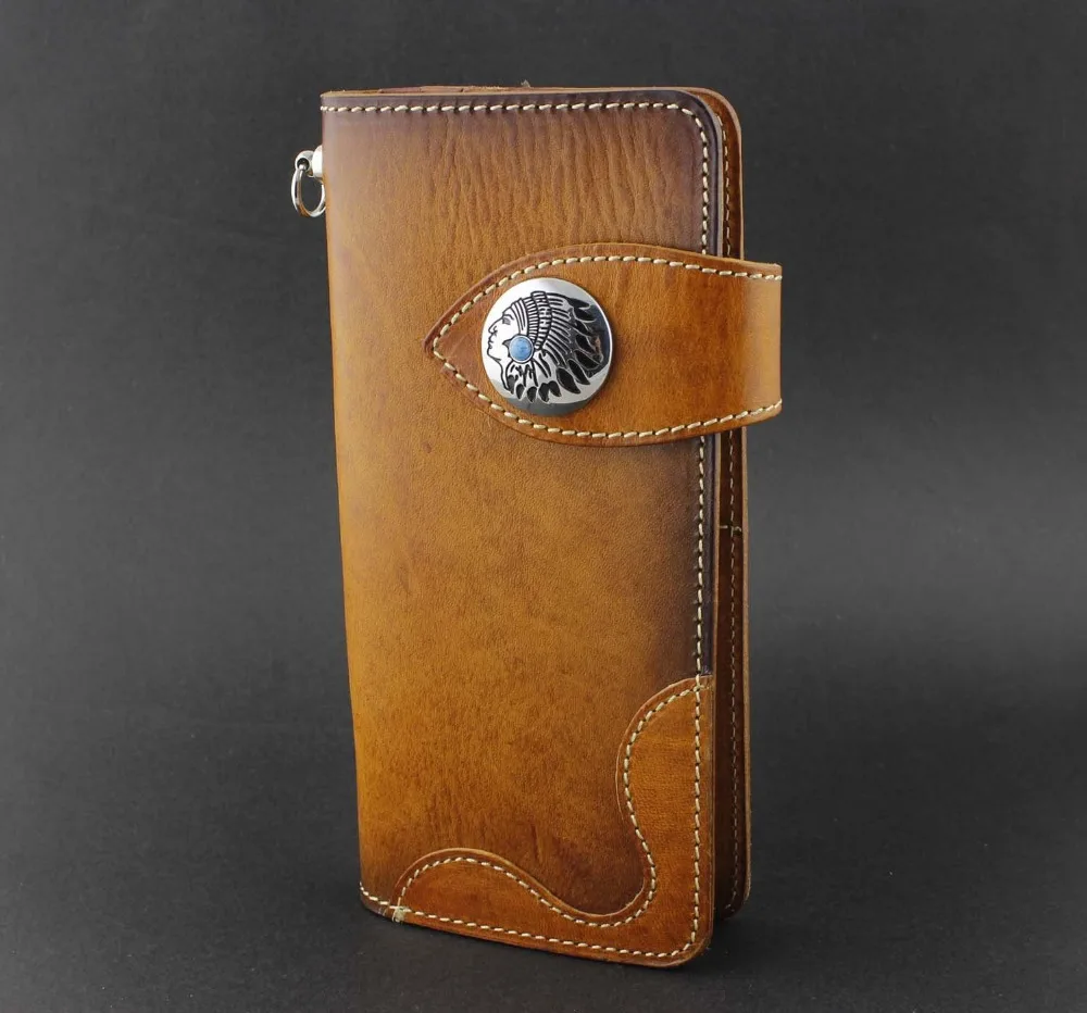 Мужской Длинный кошелек ручной работы из натуральной кожи в стиле хип-хоп с