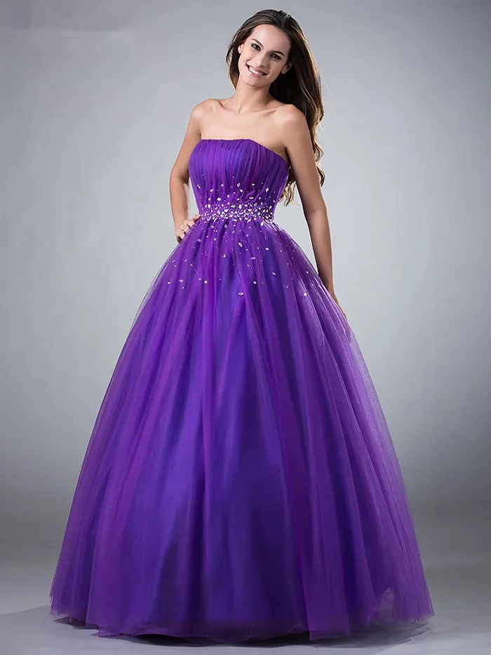 Пышное фиолетовое платье Quinceanera недорогое бальное милое фатиновое с бисером и