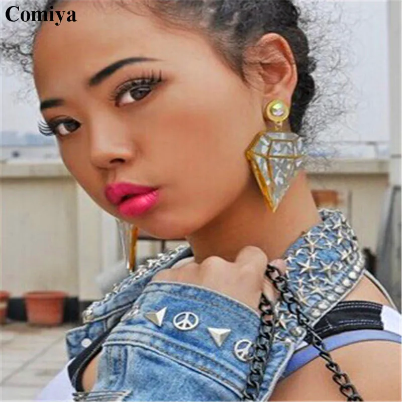 Большие флуоресцентные геометрические серьги Стразы массивная цепочка