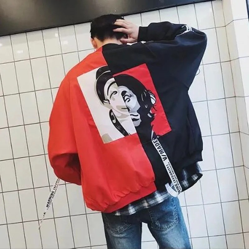 

Harajuku Loose Korean Clown Pattern Stitching Baseball Uniform Coat Men Women Spring Autumn Thin Thicken Hip Hop Jacket Tops