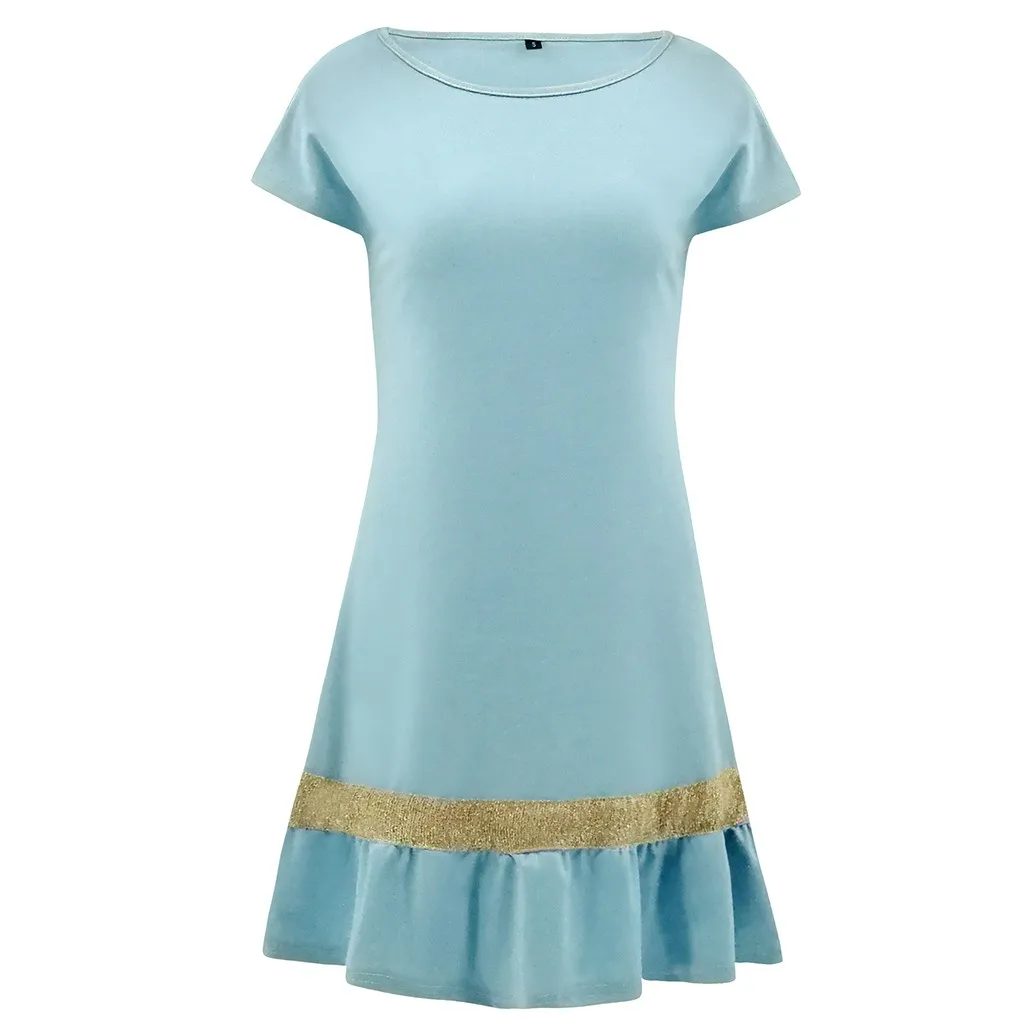 Light blue Womail, женские вечерние платья в стиле пэтчворк с коротким рукавом и рыбьим хвостом, корректирующее боди, маленькое Плиссированное Повседневное платье-рубашка, шикарная мода, Прямая поставка d18 - Цвет: Light blue