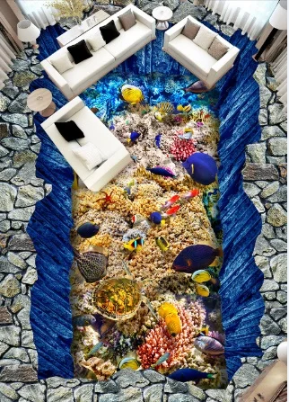 

[Self-Adhesive] 3D Stone Seabed Fish 8 Non-slip Waterproof Photo Self-Adhesive Floor Mural Sticker WallPaper Murals Wall Print