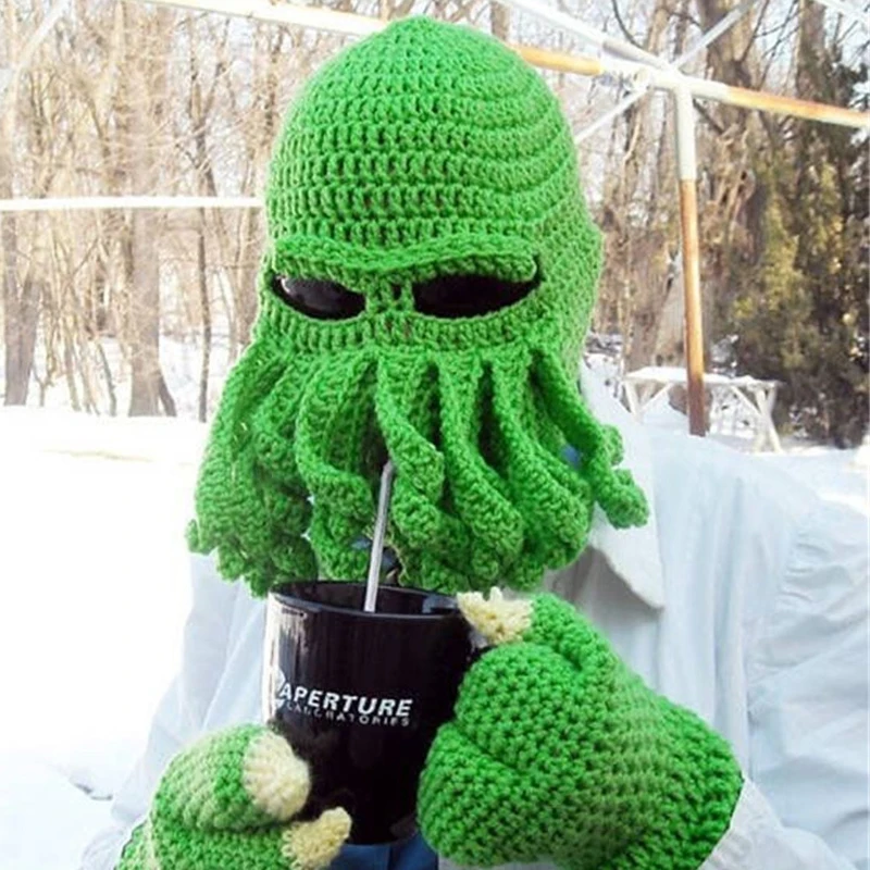 Новинка ручной работы Забавный осьминог шапка для бороды унисекс животное Cthulu вязаные щупальца вязаная Ветрозащитная маска Лыжная Кепка шляпы для Хэллоуина