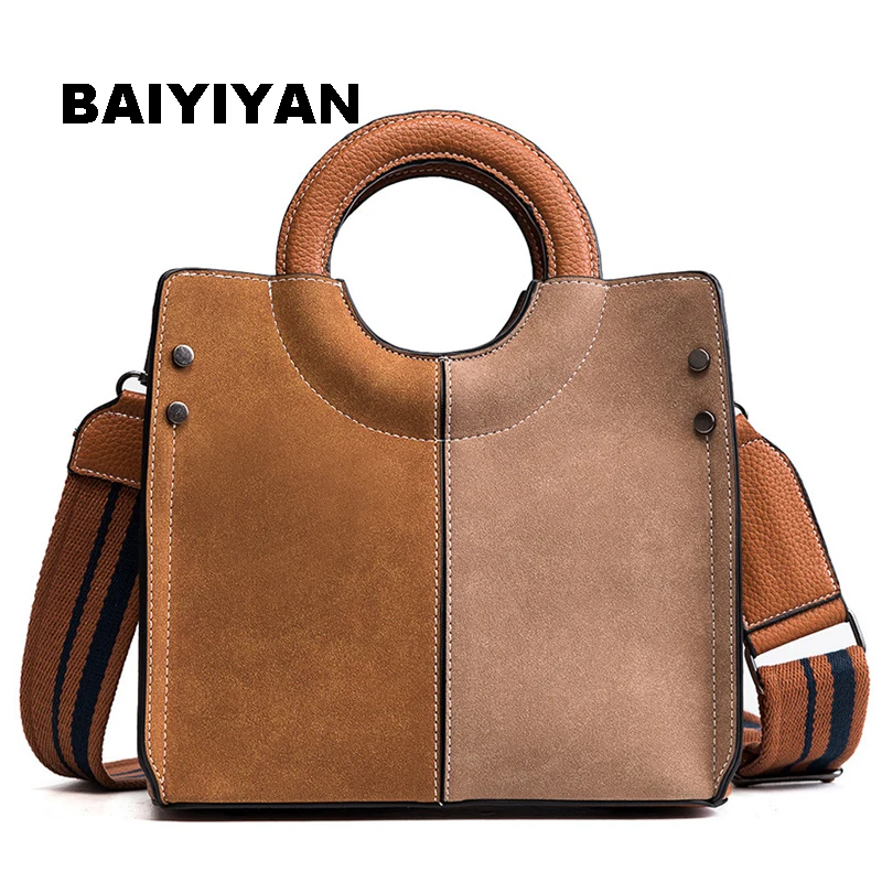 Модная женская сумка тоут из нубука наплечная в стиле пэчворк Повседневная через