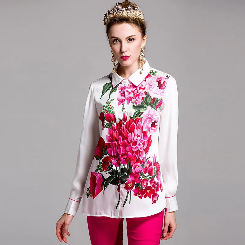 Женская винтажная блузка Megyn с длинным рукавом и принтом розы большие размеры