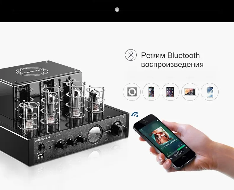 Nobsound MS-10D MP3 HiFi 2.0 Домашнее аудио Bluetooth трубки Усилители домашние Вход USB/BT/AUX Усилители для наушников 25 Вт+ 25 Вт 6P1*2+ 6N1*2 AC220V