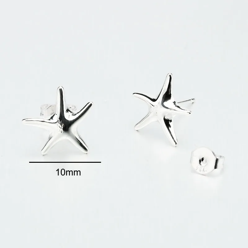 1Pair S925 Silver Starfish Studs Earrings Small Ear Sterling Lovely Jewelry For Women Girls Anti-allergic New | Украшения и
