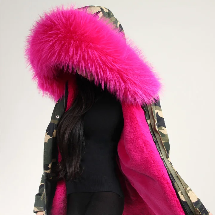 2019 женские зимние камуфляжные парки большой воротник из меха енота пальто с