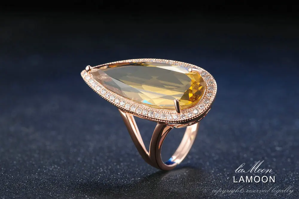 Lamon 925 пробы Серебряное кольцо для женщин цитрин драгоценный камень 18 К Розовая позолота роскошные дизайнерские ювелирные изделия камень в форме груши LMRI041