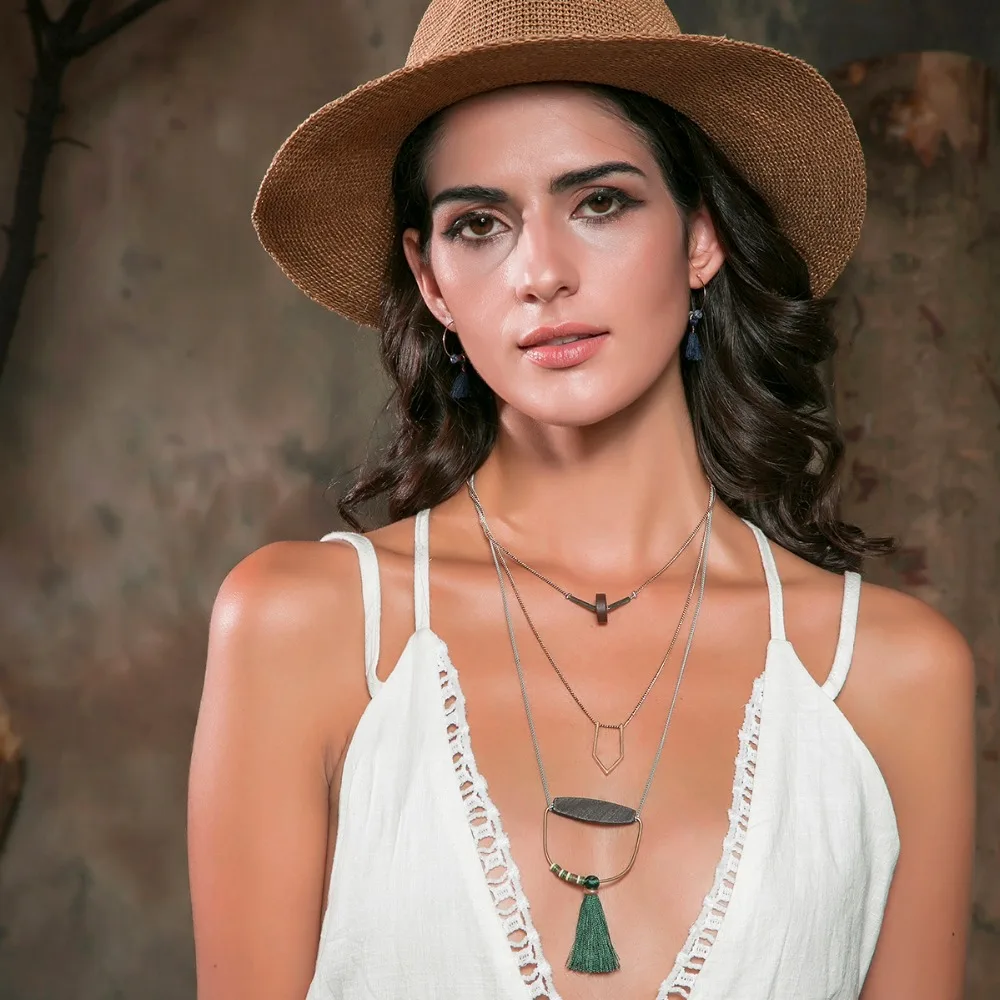 Женское многослойное ожерелье и подвеска винтажное Золотое геометрическое