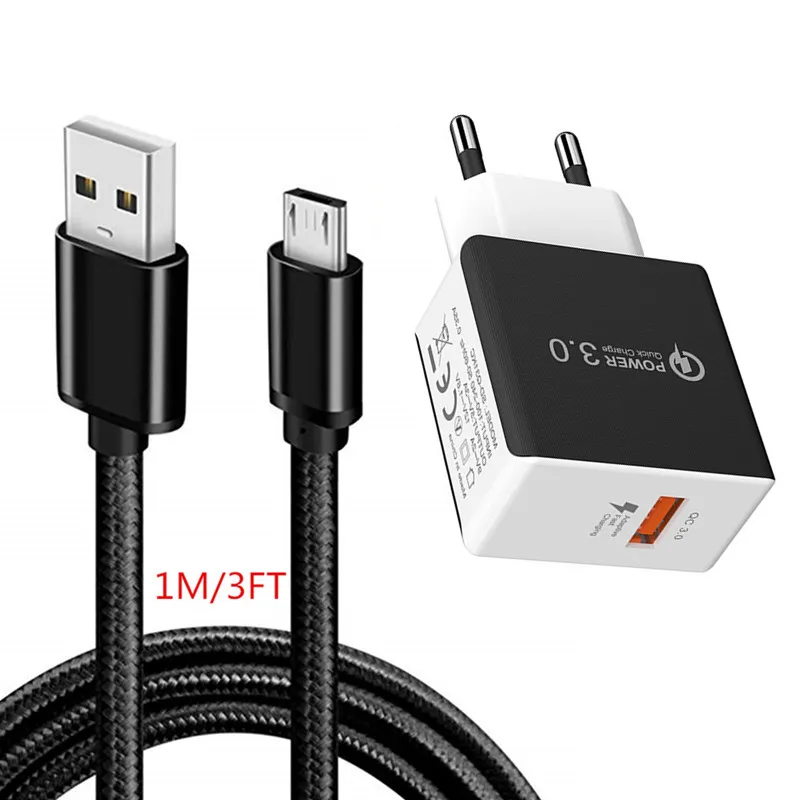 QC 3,0 USB зарядное устройство 18 Вт Быстрая Зарядка адаптер и mi cro usb type C кабель для samsung S10 A50 Xiaomi mi 8 lite 5 красный mi 6 Note 7 телефон - Тип штекера: With 1M Micro usb