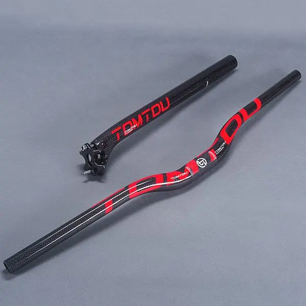 TomTou 3K Carbon Mount велосипедные комплекты для руля MTB горизонтальные рули руля и назад 25 градусов Подседельный штырь глянцевый красный-TS2T47 - Цвет: Rise bar Saetpost