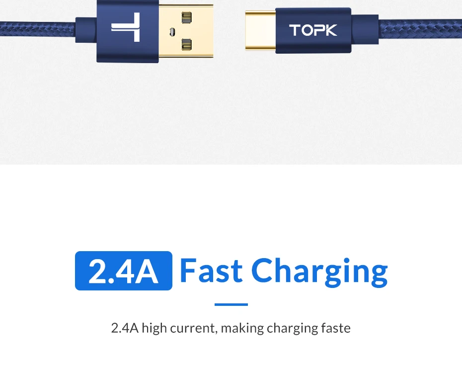 TOPK usb type C кабель Мягкий Нейлоновый Плетеный синхронизация данных Зарядка тип-c кабель для samsung Xiaomi huawei OnePlus USB-C