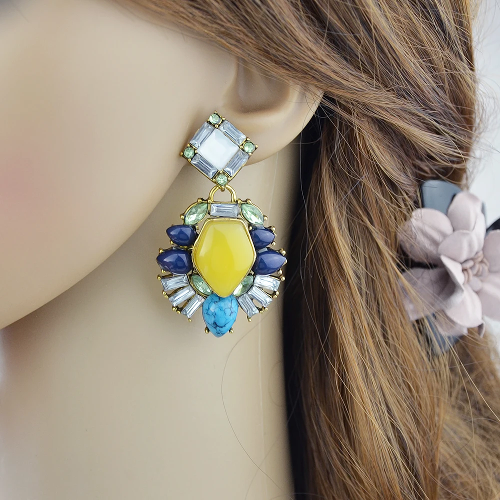 Joywish богемный Стиль висит Серьги Винтаж Античная Красочные Rhinestone синий каменный