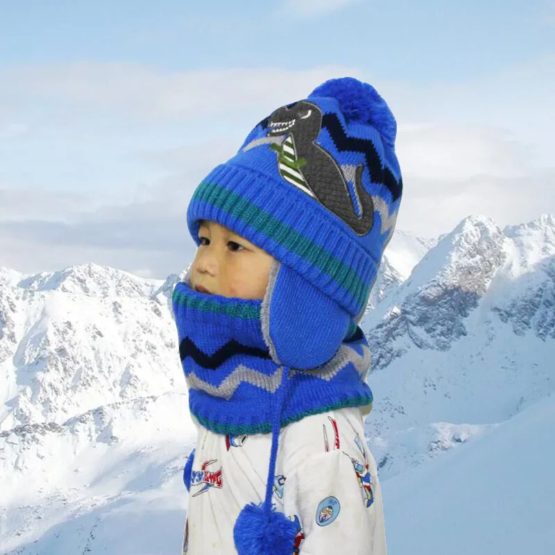 Толстые теплые зимние Шапки мальчиков головные уборы Skullies Beanies зимняя шапка