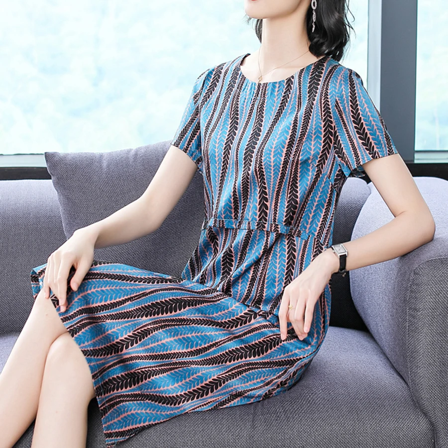 2019 винтажные синие полосатые шелковые пляжные платья миди летние новые 4XL