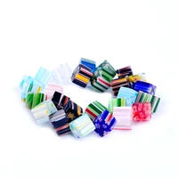 25 pcspack color mixed square shape stripe pattern glazed glass lampwork beads for diy jewelry making bracelet necklace 10mm