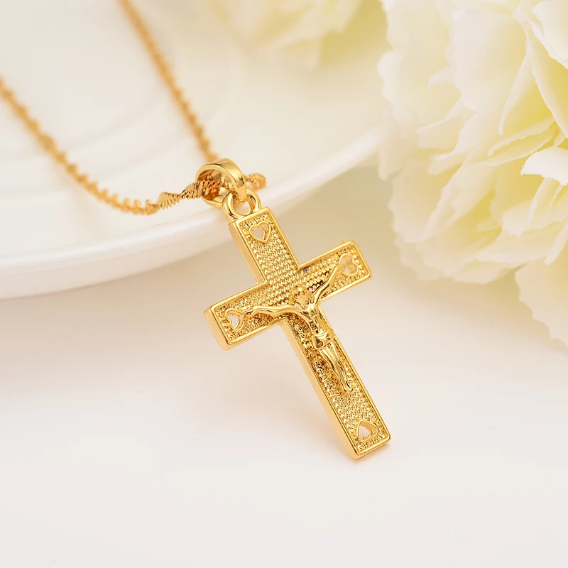 Men heart Cross Necklace Pendant Women INRI Juses Crucifix Christianity Jewelry Gold Color INBI Jesus of Nazareth girls gift | Украшения и