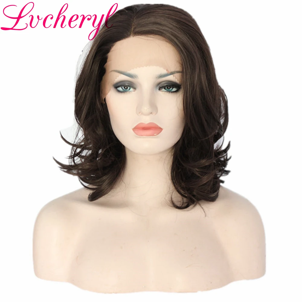 Lvcheryl ручная вязка коричневый короткий волнистый Боб Синтетический кружевной