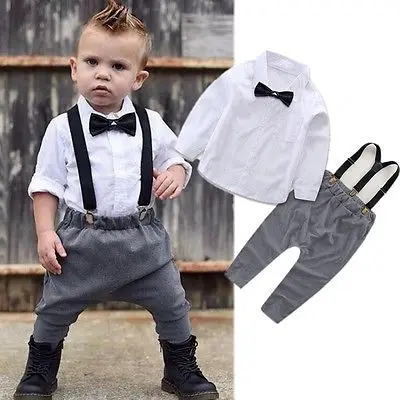 Baby Boy Tops Long Sleeve Casual Newborn Toddler Kids Clothes Set overalls Shirt+Bib Pants Gentleman Suits Trousers Outfits |