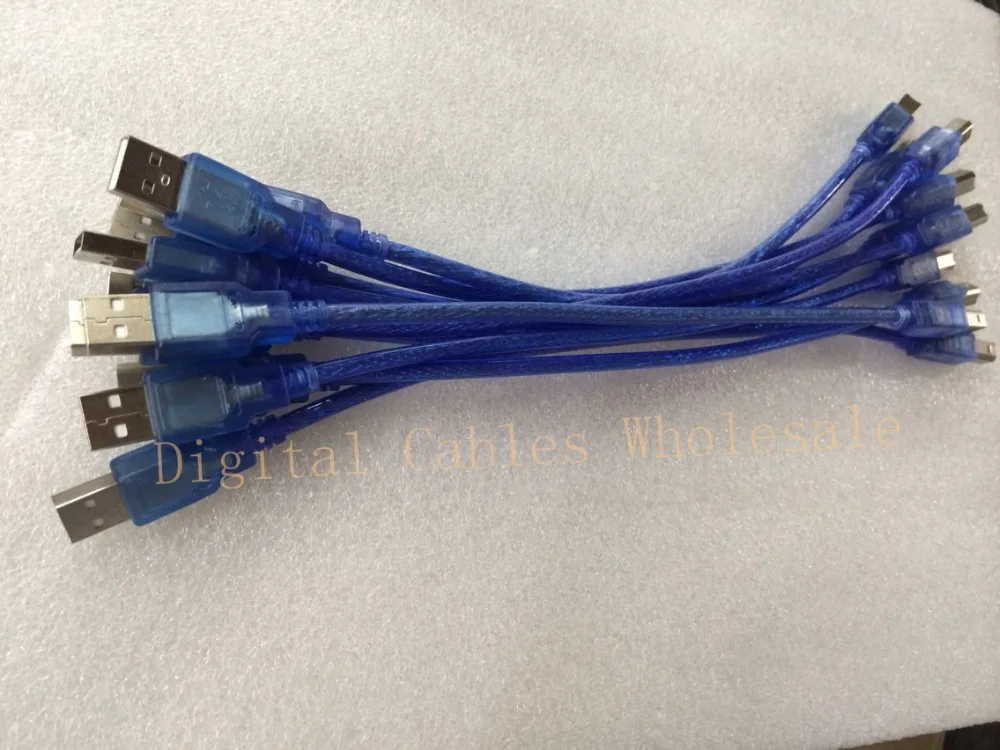 10 шт./лот, 0,3 м, 1 фут, USB 2,0, Удлинительный кабель для печати, OHFC, медный, прозрачный, синий, удлиненный USB кабель для принтера, HDD