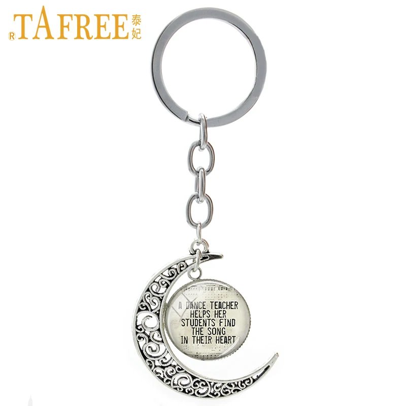 TAFREE Ballet night moon pendant keychain High Quality chains sweet romantic men women round dome Glass Vintage jewelry NS131 | Украшения и