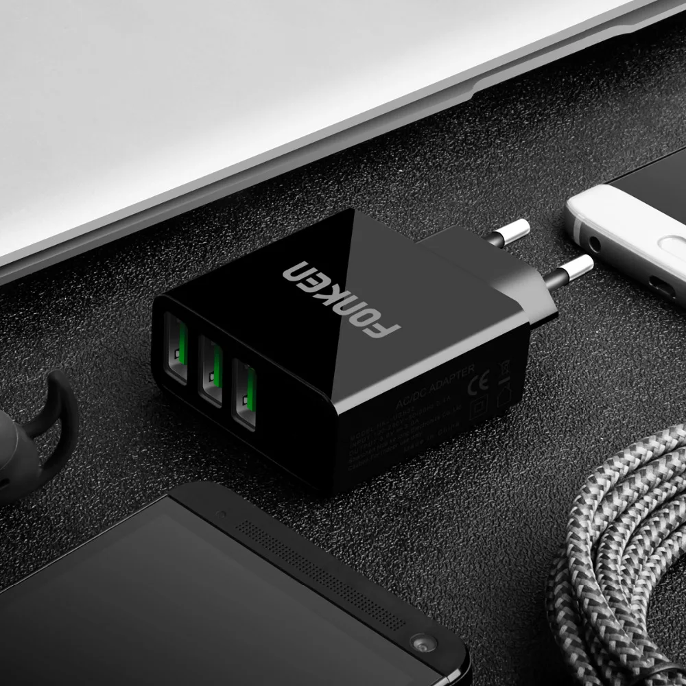 FONKEN 3 порта USB зарядное устройство Max 3A светодиодный дисплей портативный адаптер USB путешествия универсальное быстрое зарядное устройство для samsung huawei