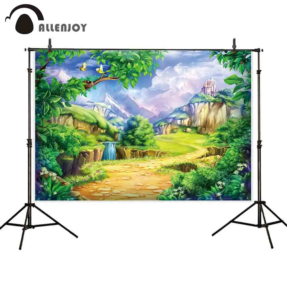 Allenjoy фон для фотостудии Сказочный мультяшный замок Дорога горы день рождения на