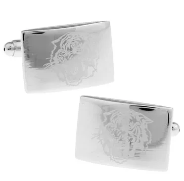 

Men Gift Laser Cuff Links Wholesale&retail Silver Color Copper Material Novelty Animal Tiger Design