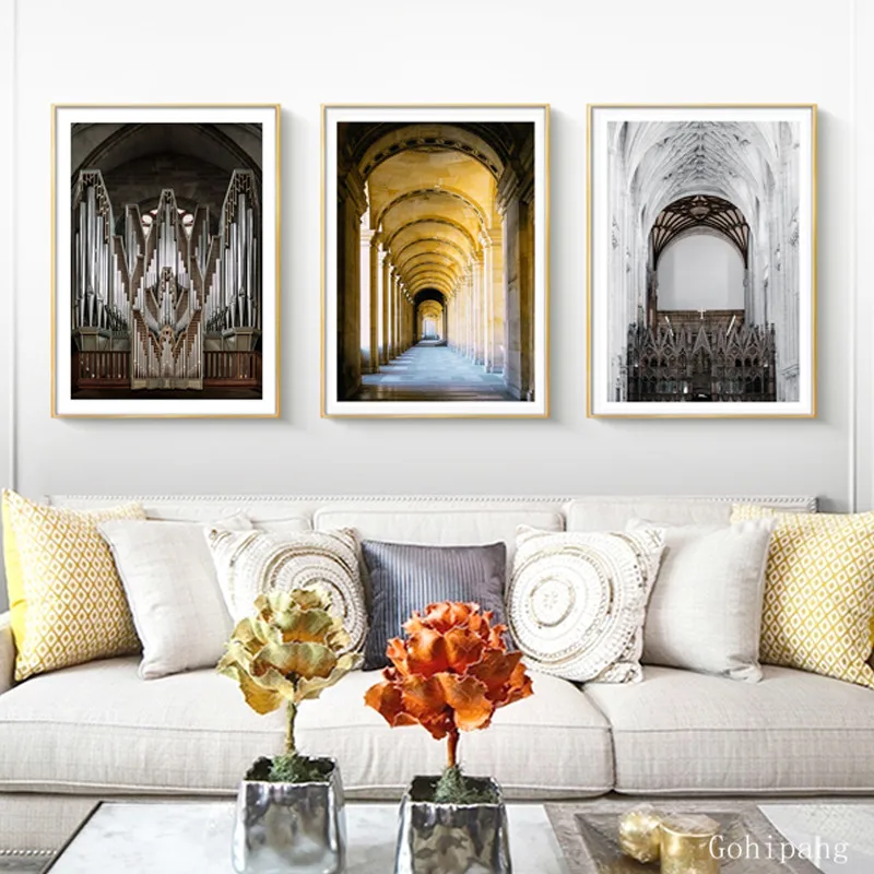 Европейский Винтажный церковный строительный холст печать картин поп настенные