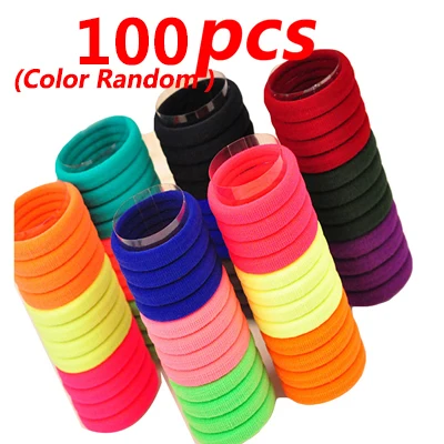 100PCS Style 3 50 шт., Эластичные аксессуары для волос для девочек, резинки, яркие флуоресцентные черные цветные кольца, конский хвост, резинки для волос, головные уборы - Цвет: 100PCS Style 3