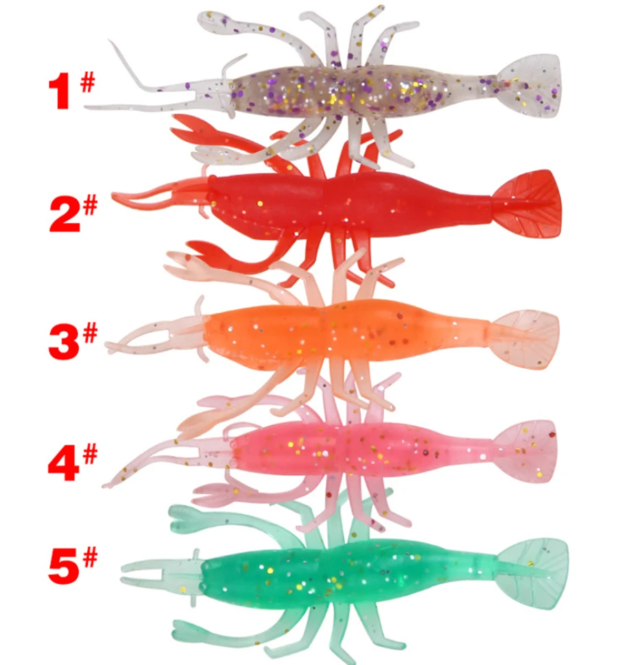 YINGTOUMAN 2PCS/LOT 3.3 g/7 cm Soft Bait Shrimp 5 Colors Plastic Fishing Lure for Lake River Reservoir Stream Artificial | Спорт и