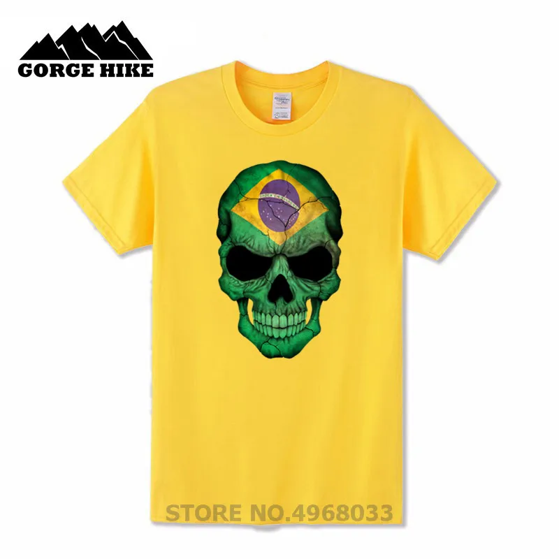 Мужская футболка с принтом черепа белая бразильским флагом Повседневная дышащая