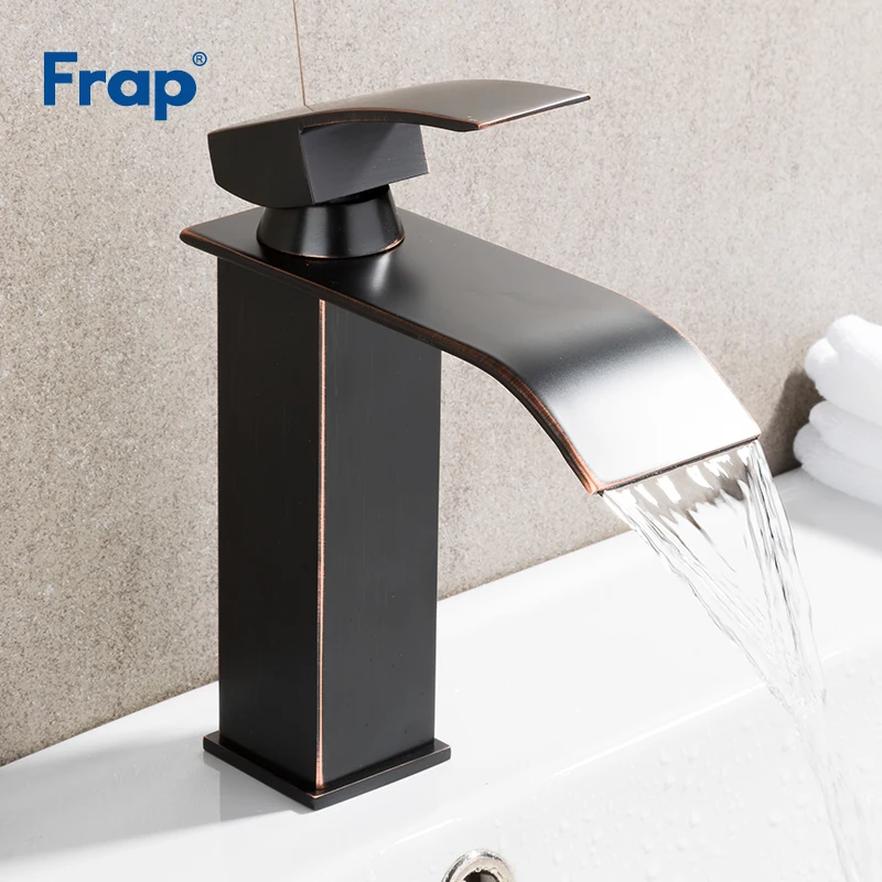 

FRAP Basin Faucet Waterfall Bathroom Sink Faucets Black Taps Single Handle Big Square Spout Mixer Tap Torneira Banheiro Y10141