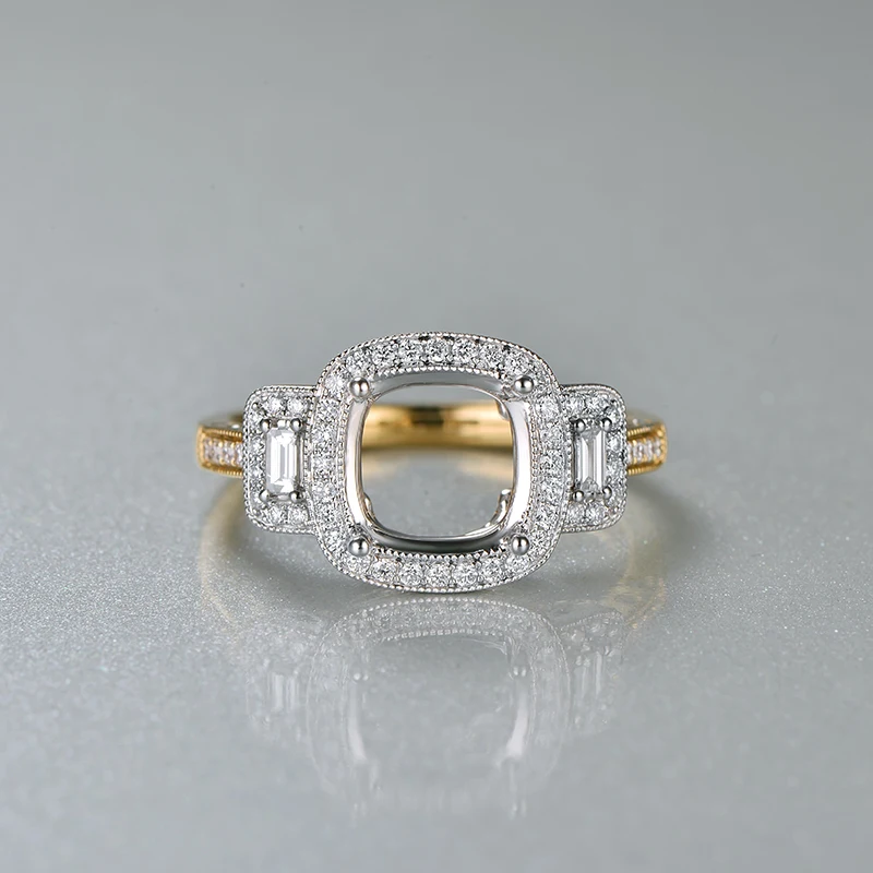 Caimao 8.5mm Cushion cut 0.43ct Baguette and Round Diamond 14k White Yellow Gold Ring | Украшения и аксессуары