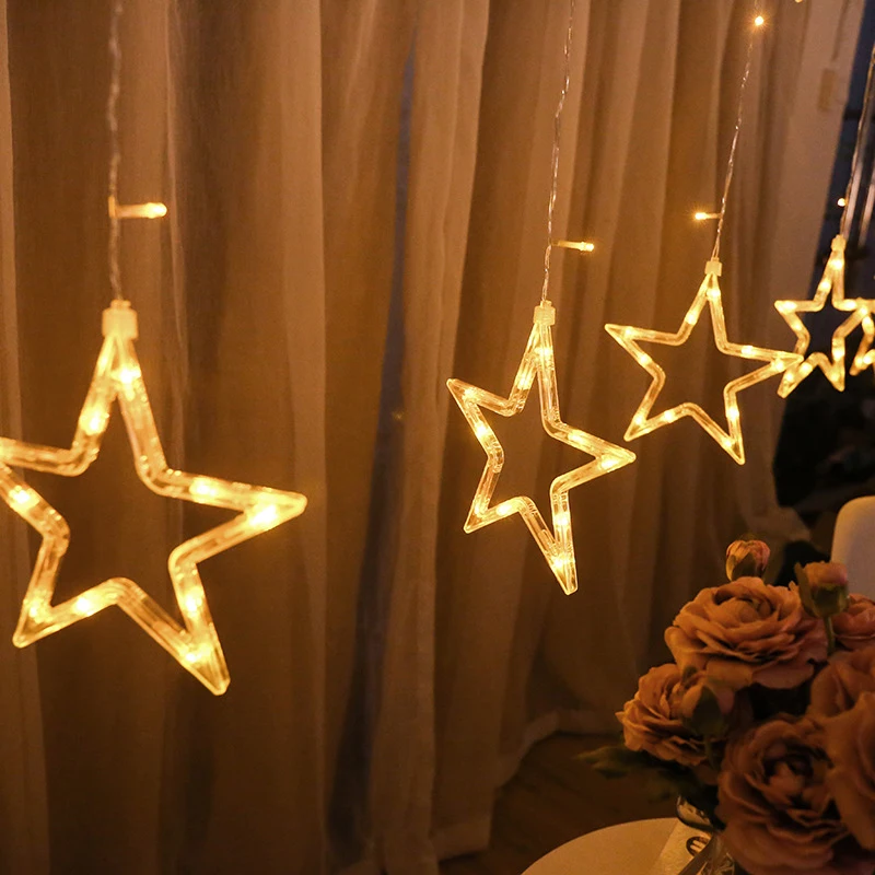 Рождественская светодиодная гирлянда-занавес со звездами 2 5 м 220 В романтическое