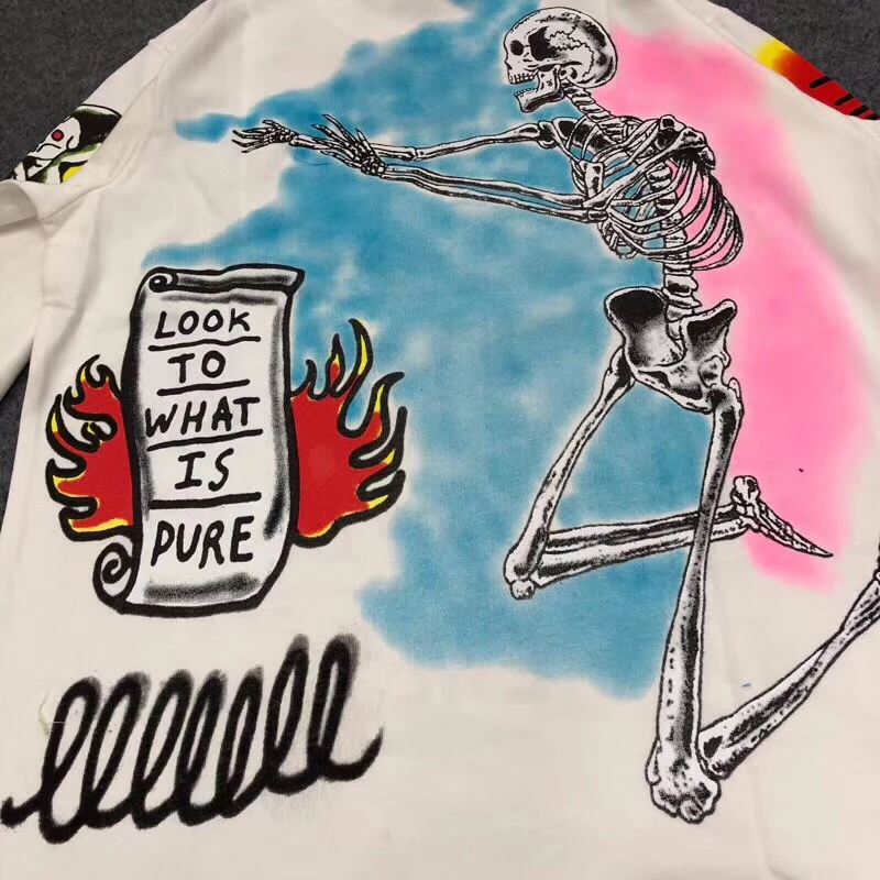 Хип хоп Уличная Kanye West дети See skull Ghosts футболка с узором в стиле граффити длинным
