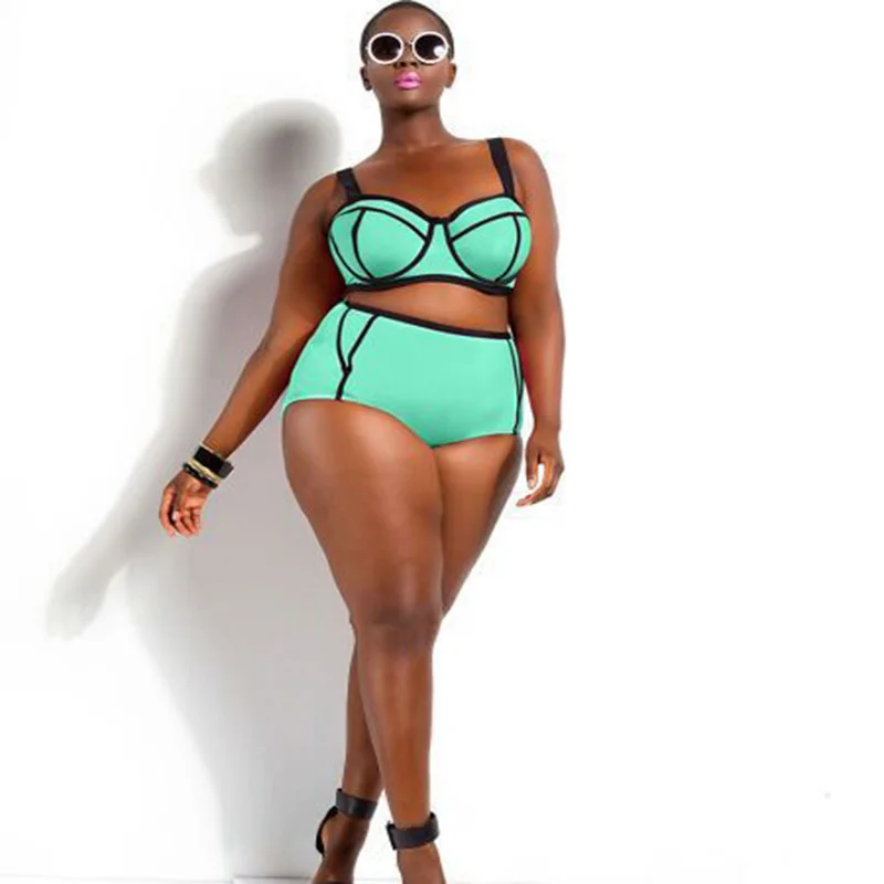 Купальник бикини с завышенной талией Женский однотонный купальник женский