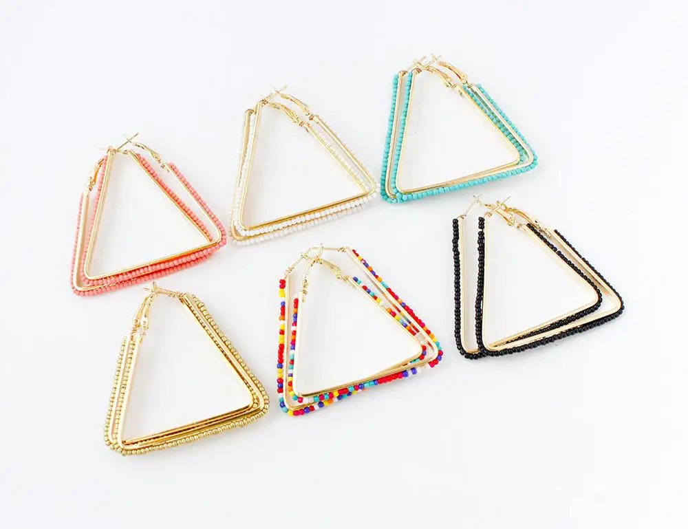 Bohemian Hoop Earrings Fashion Triangle Women Small beads Geometric For Girls Jewelry Wedding Accessories | Украшения и