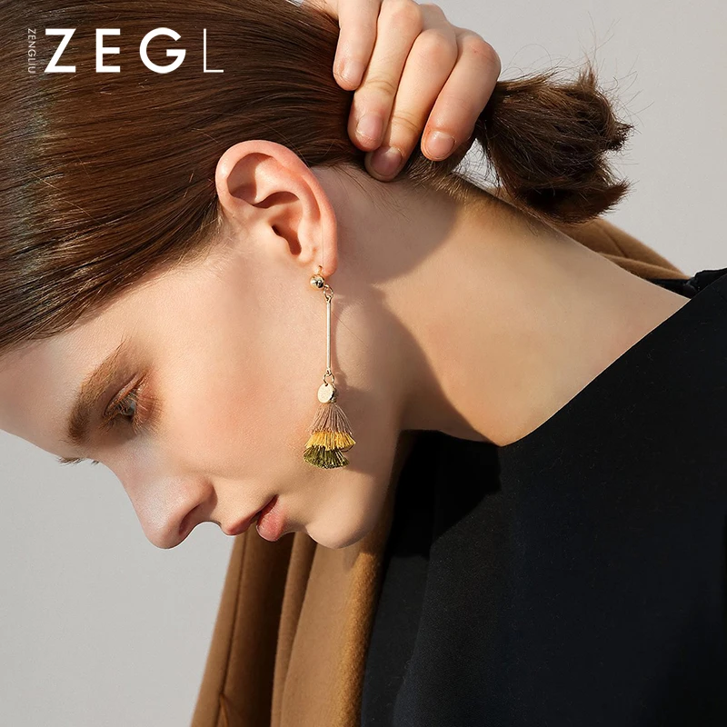 ZEGL Ретро Асимметричные Серьги кисточки женские длинные серьги