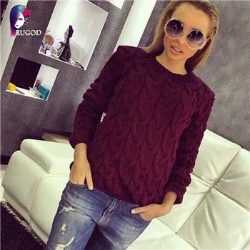Rugod Свободный весенний свитер с О-образным вырезом зима-весна - Цвет: Dark Red